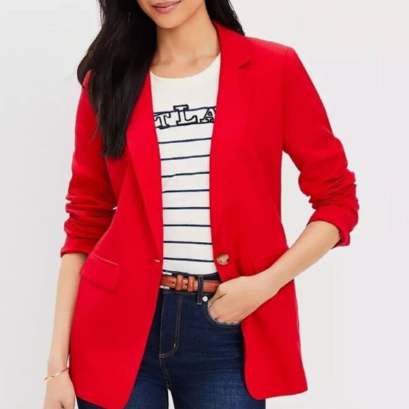 LOFT Red Blazer Size 14 Womens Lyocell Jacket Preppy Classic Holiday NWT - Picture 1 of 12